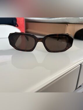 Prada Women's Tortoiseshell Rectangular Sunglasses - Brown